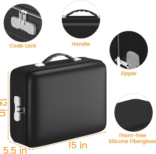 Fireproof Document Box with Combination Lock, Water Resistant Hard Case Safe for Documents Certificates Laptop Passports (Black)