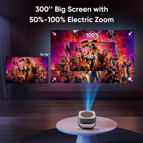 [Built-in Apps with Netflix]Projector, Native 1080P Mini Projector 4K Support with WiFi and BT, 500ANSI E-Focus/Auto Keystone 50% Zoom 270° Rotatable Portable for Bedroom/Outdoor, Remote/Mouse Control