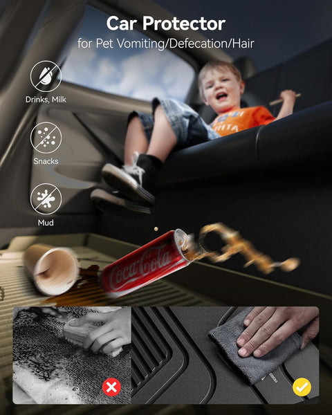 3W Floor Mats & Boot Liner Fit for Tesla Model Y 2021-2024 2025, All Weather TPE Pet Friendly Floor Liner Boot Mats, Heavy Duty Waterproof Easy Clean Tesla Accessories (6 PCS Not for Model Y Juniper)