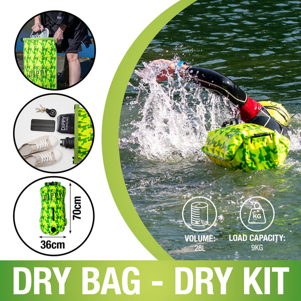 DIPPY Tow Floats for Open Water Swimming | 28L Swim Buoy Open Water Swimming Float | Waterproof Swimming Buoy | Tow Float Dry Bag | Wild Swimming Float | Wild Swimming Accessories Triathlete, Swimmer