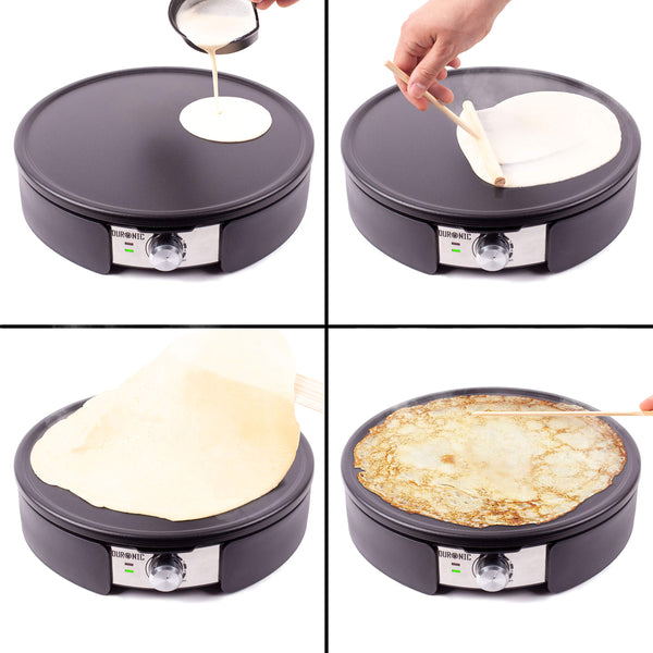 Duronic Crepe Maker PM152 Electric Pancake Maker Machine 37cm Non Stick Removable Hot Plate for Crepes, Omelettes & Pancakes Includes Crperie