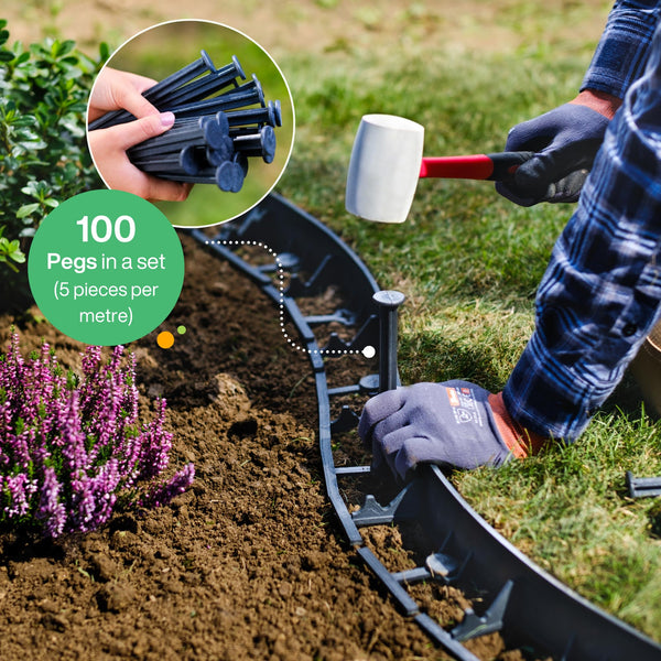Flexible Lawn Edging 18 m - Invisible Plastic Garden Edge with 100 Securing Pegs - Easy to Use, Weather Resistant - Grass, Flowerbed & Path Border