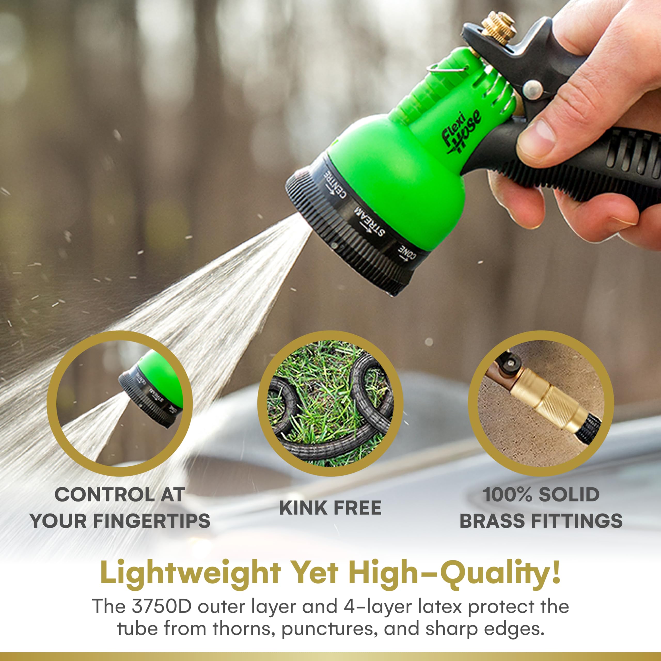 Flexi Hose Upgraded Expandable Garden Hose Pipe Including 8 Function Spray Gun Nozzle - Extra Strength with 2 cm Solid Brass Fittings - No-Kink Flexible Garden Hoses (Orange/Black 15 Metres)