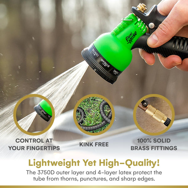 Flexi Hose Upgraded Expandable Garden Hose Pipe Including 8 Function Spray Gun Nozzle - Extra Strength with 2 cm Solid Brass Fittings - No-Kink Flexible Garden Hoses (Orange/Black 15 Metres)