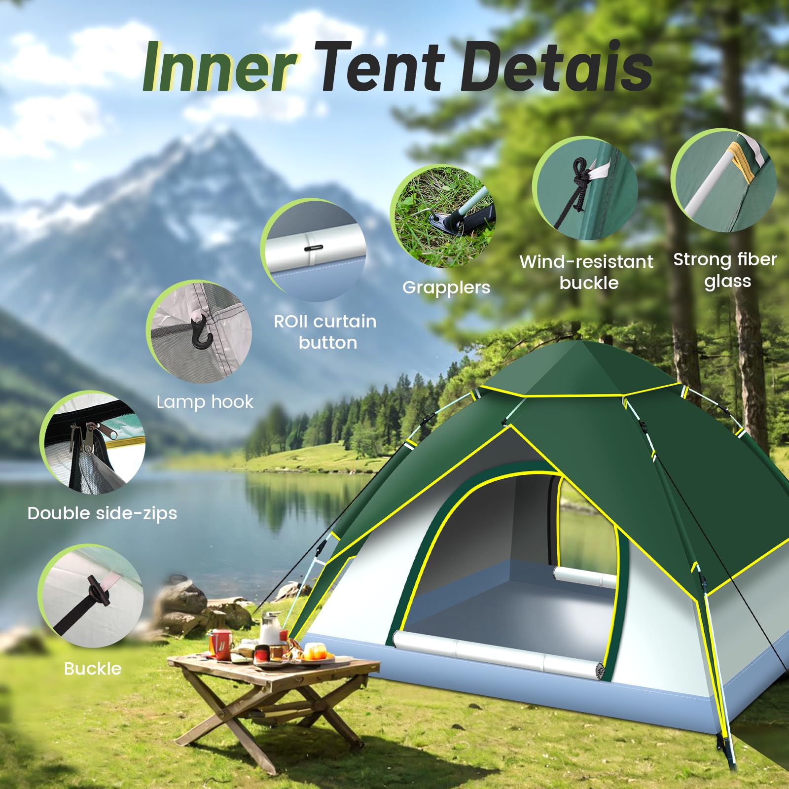 Mimajor Camping Tent Pop Up - Automatic Pop-Up 2-3 Man Tent Instant Tents Waterproof & Windproof Dome Tents, 2 in 1 Double Layers Easy Setup for Camping Hiking Backpacking Traveling