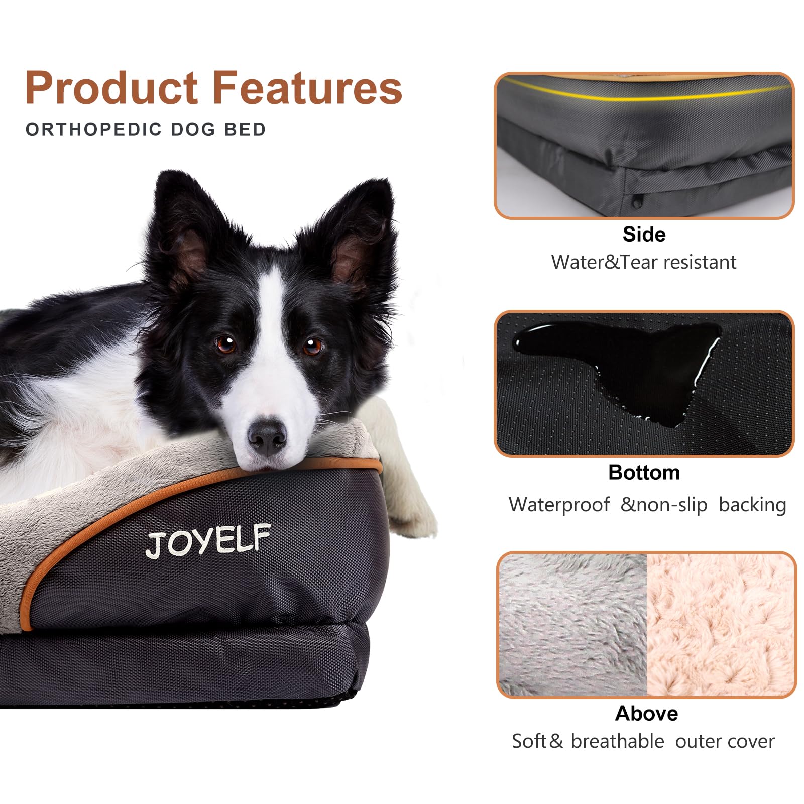 JOYELF Large Memory Foam Dog Bed, Orthopedic Dog Bed & Sofa with Removable Washable Cover and Squeaker Toys as Gift