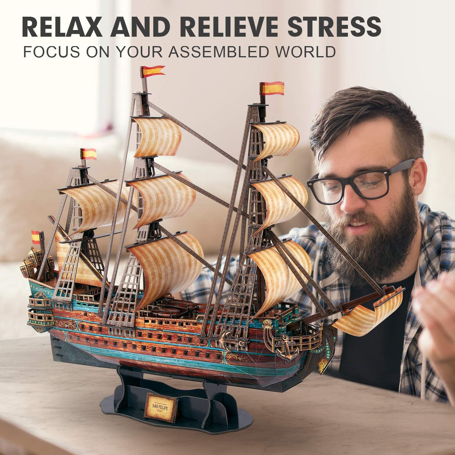 CubicFun LED Pirates of the Caribbean Flying Dutchman Model Kits for Adults to Build 3D Jigsaw Puzzles Ship Model Building Gifts for Adults Kids Girls Boys - 360 Pieces