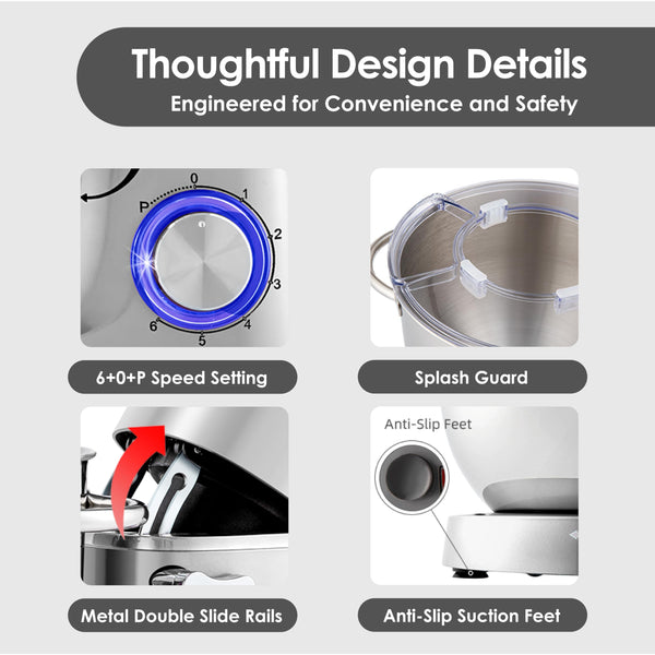 Aucma Stand Mixer, 6.2L Food Mixers for Baking, Electric Kitchen Mixers with Bowl, Dough Hook, Wire Whip & Beater (6.2L, Black)