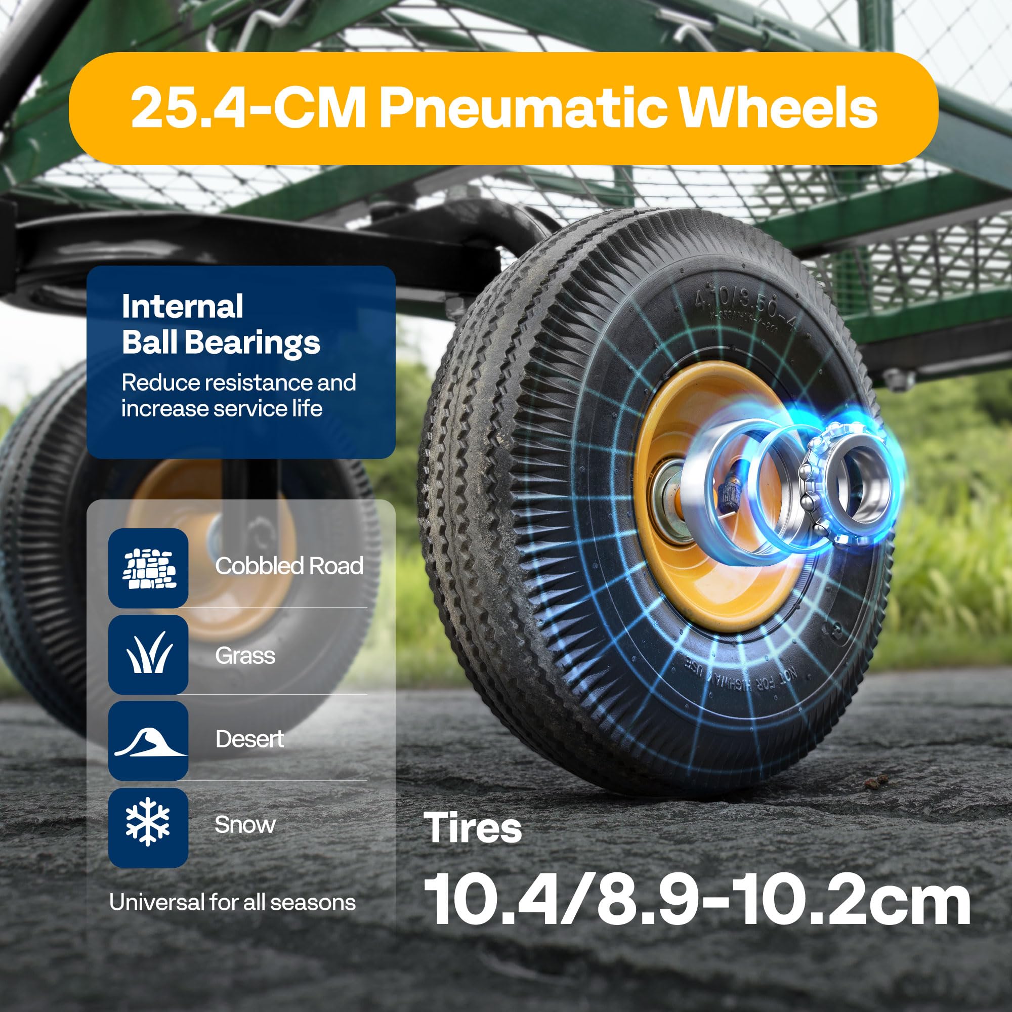 VIVOHOME Hand Trolley 400kg Capacity Durable Transport Cart with 10cm Pneumatic Tires and 180° Rotatable 80cm Handle Heavy Duty Metal Grids for Garden and Camping