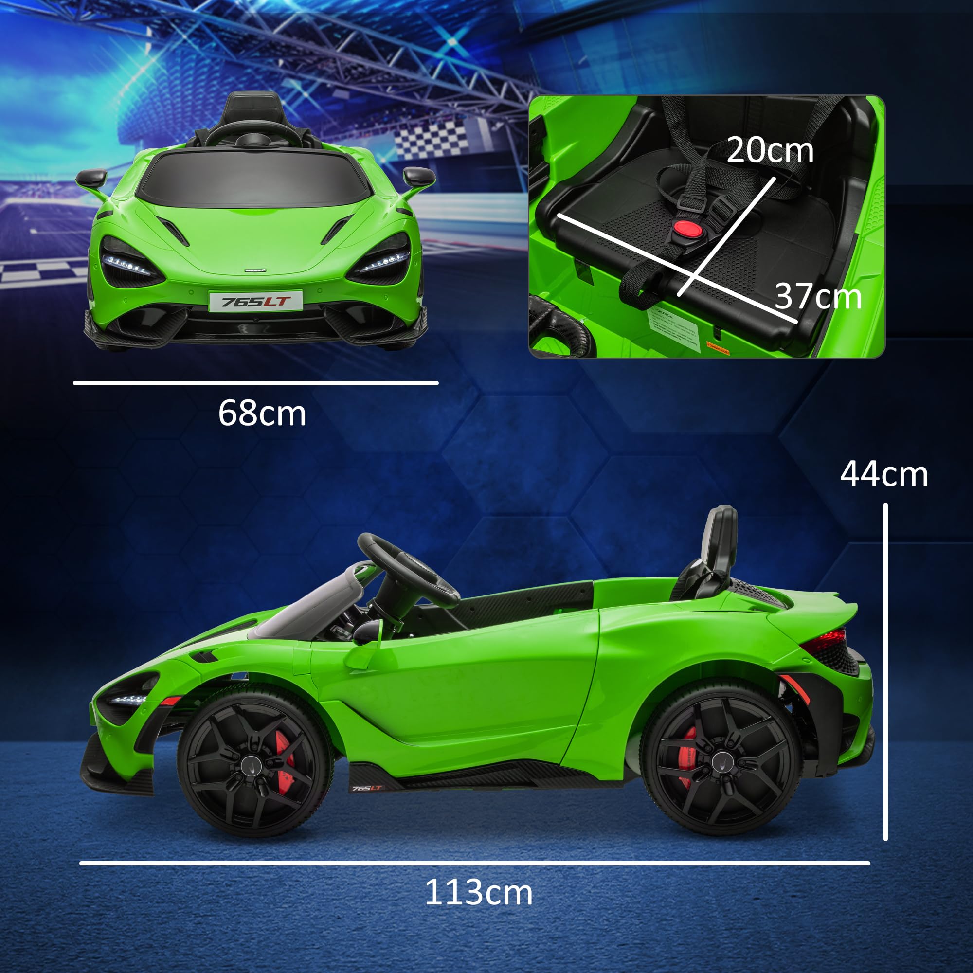 AIYAPLAY McLaren 765LT Licensed Electric Car for Kids with Butterfly Doors, 12V Kids' Electric Ride on with Remote Control, Transport Wheels, LED Lights, MP3 Music, Horn, for 3-6 Years, Orange