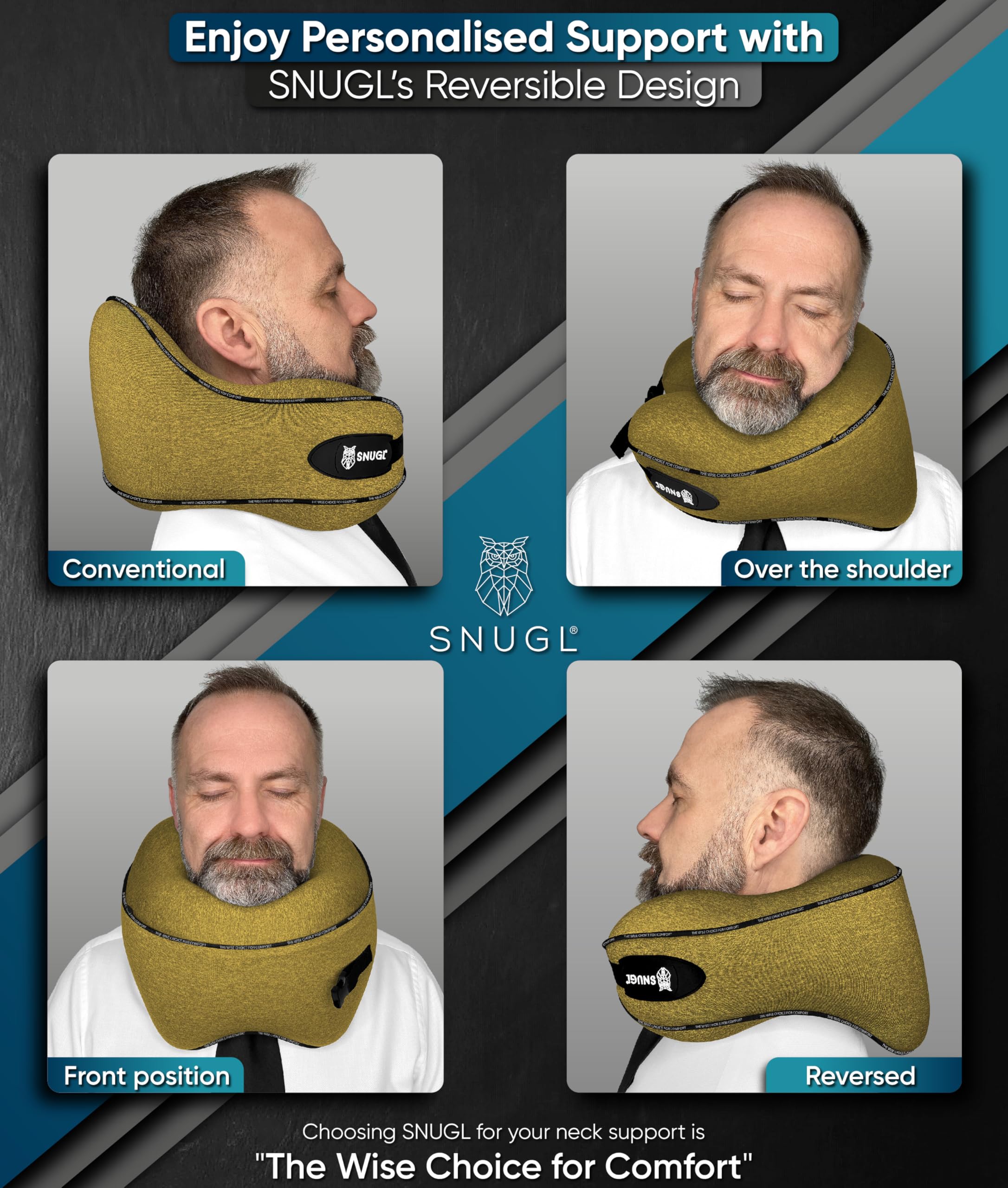 SNUGL Travel Pillow – Memory Foam Neck Pillow for Travel – Support Cushion for Airplane with Carry Bag & Clip - Holiday Essentials (Black - Adult Regular)