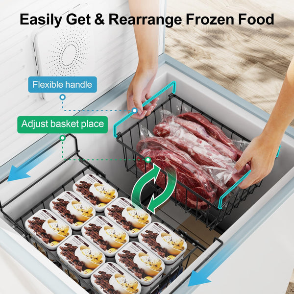 iSPECLE 4 Pack Freezer Organiser - 3 Pack Stackable Chest Freezer Baskets and 1 Pack Hanging Freezer Storage Baskets for 142L Chest Freezer Add Space