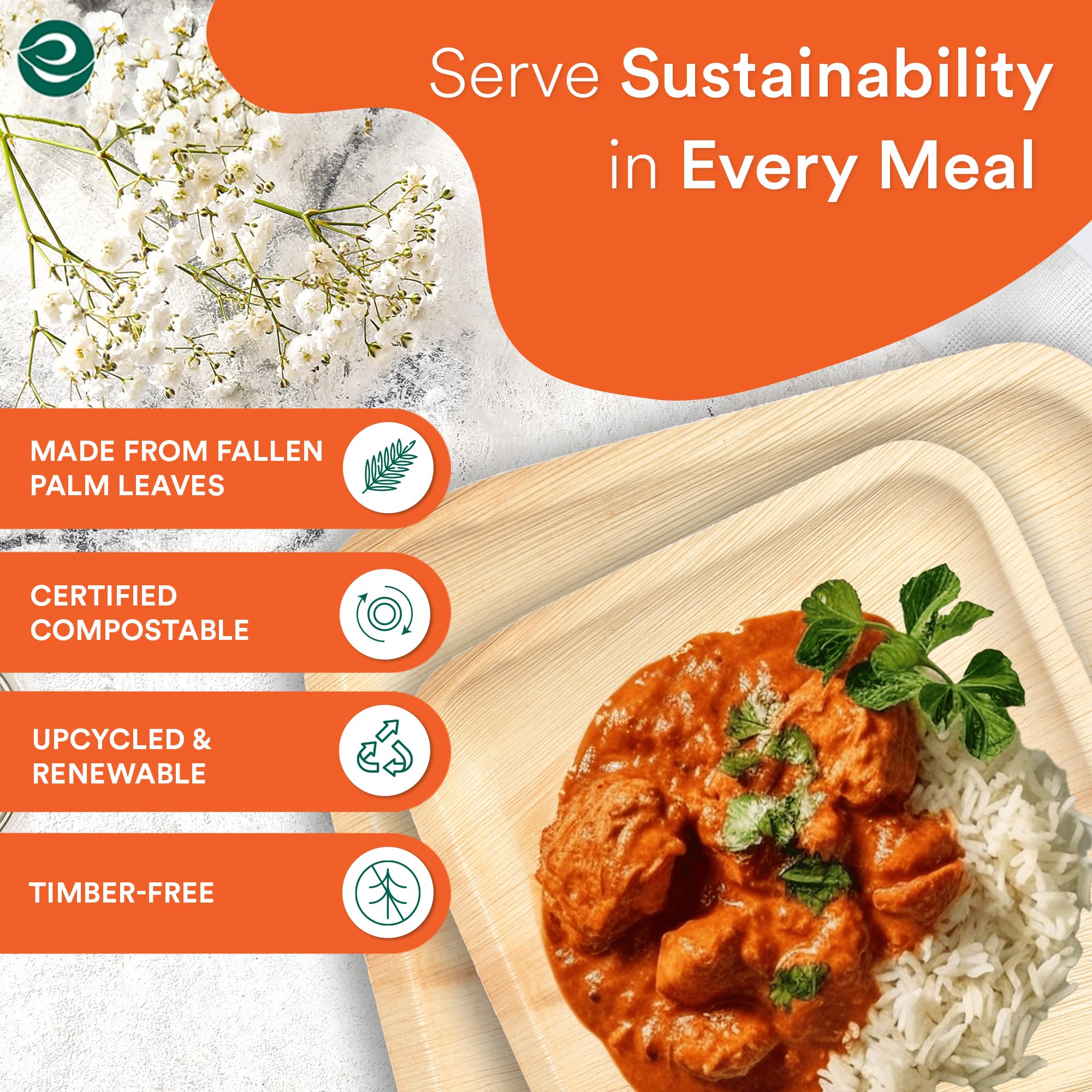 ECO SOUL 100 Palm Leaf Square Plates | 50 Large Dinner Plates, 50 Small Appetizer Plates | Compostable Bamboo-Like Disposable Tableware for Party,