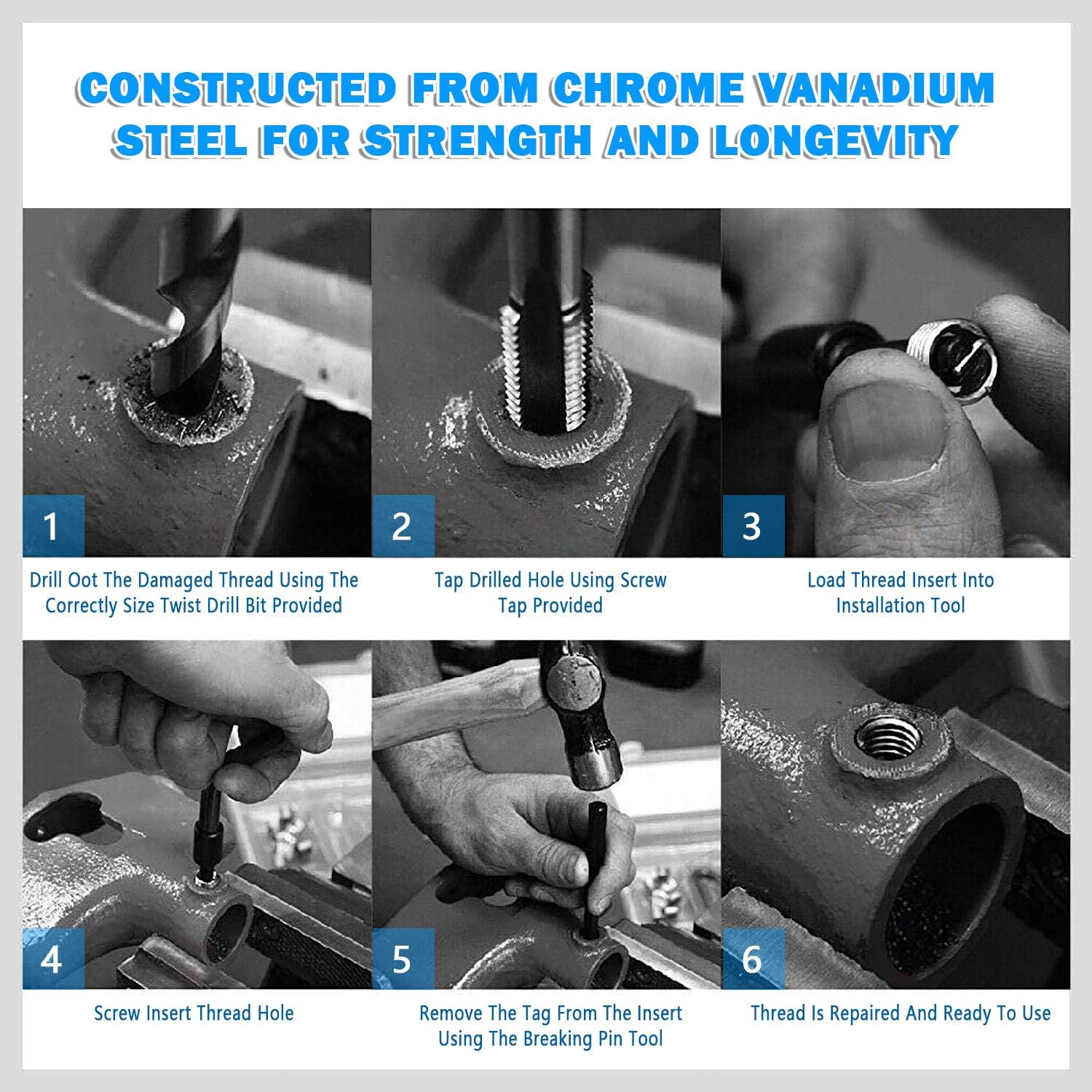 CCLIFE Helicoil Thread Repair Tool Kit M5 M6 M8 M10 M12