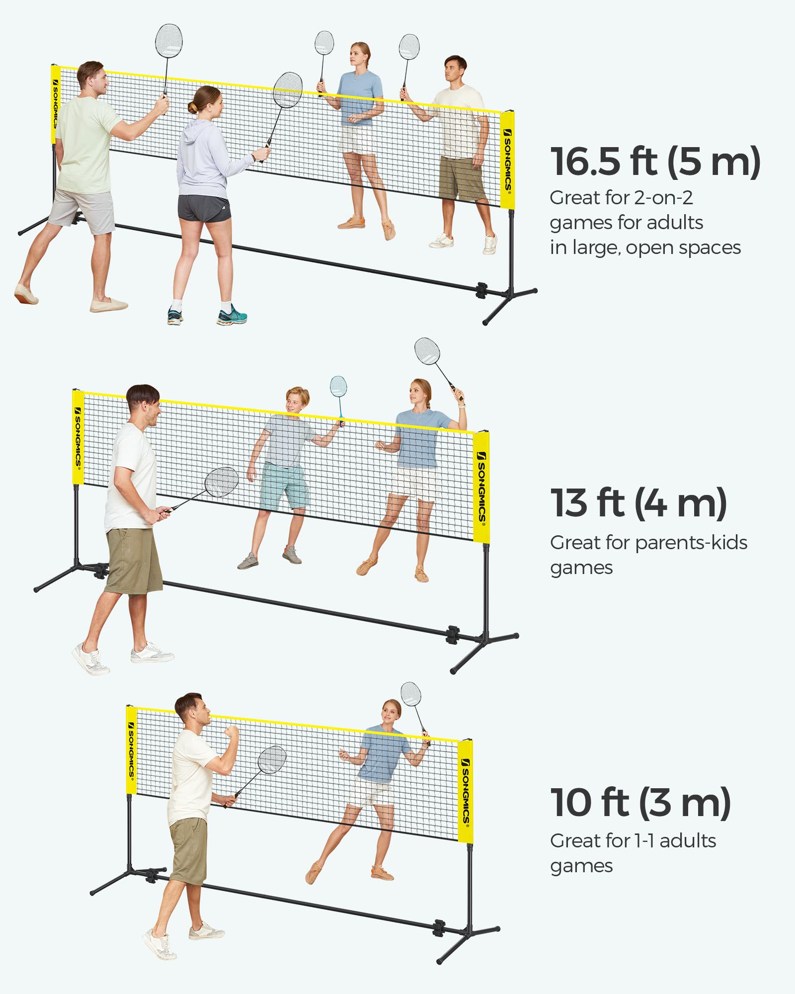 SONGMICS 3 m Badminton Net, Volleyball Net, Adjustable Poles Height, Portable Set for Tennis