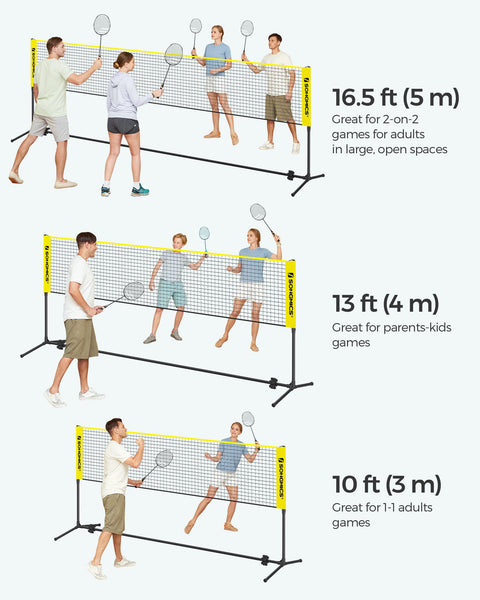 SONGMICS 3 m Badminton Net, Volleyball Net, Adjustable Poles Height, Portable Set for Tennis