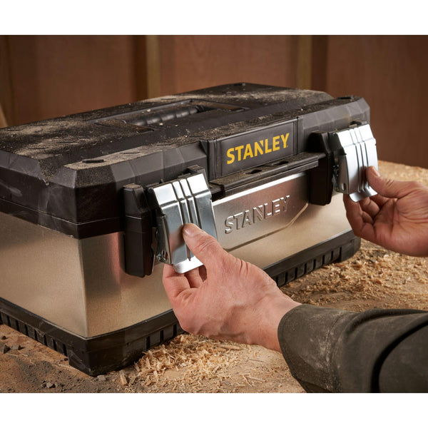 STANLEY Galvanised Toolbox Chest with Heavy Duty Metal Hinge, Portable Tote Tray for Tools and Small Parts, 26 inch, 1-95-620