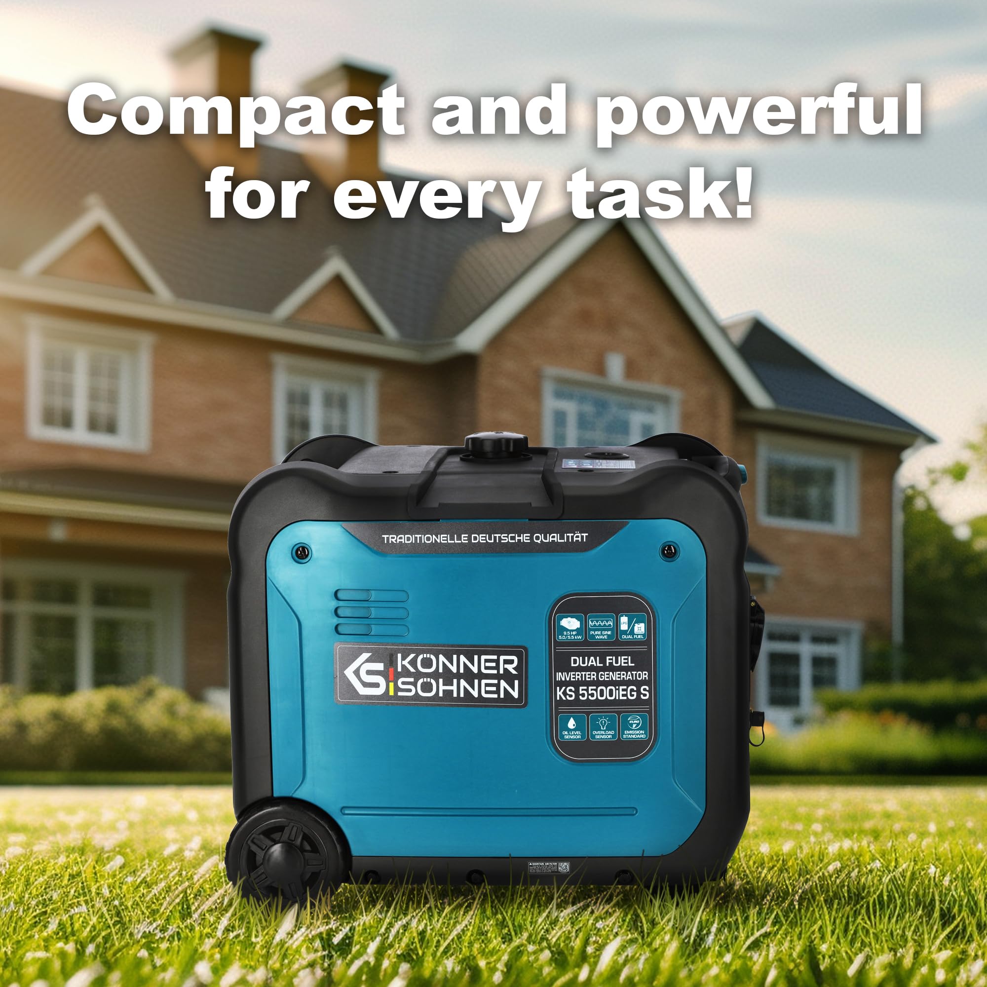 Könner & Söhnen KS 3100iG S portable LPG/petrol inverter generator 3100 W,UK Plug Socket 1x13 A (230 V), 2 USB ports,copper winding,silent inverter generator,dual fuel generator
