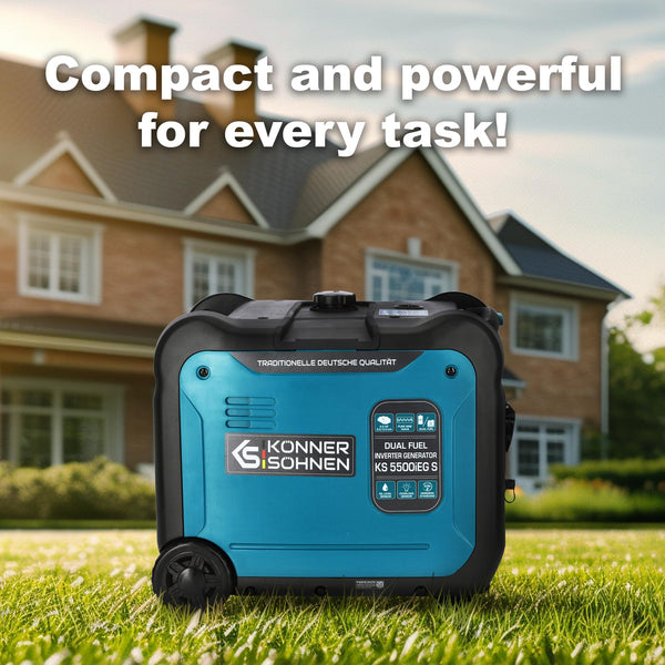 Könner & Söhnen KS 3100iG S portable LPG/petrol inverter generator 3100 W,UK Plug Socket 1x13 A (230 V), 2 USB ports,copper winding,silent inverter generator,dual fuel generator