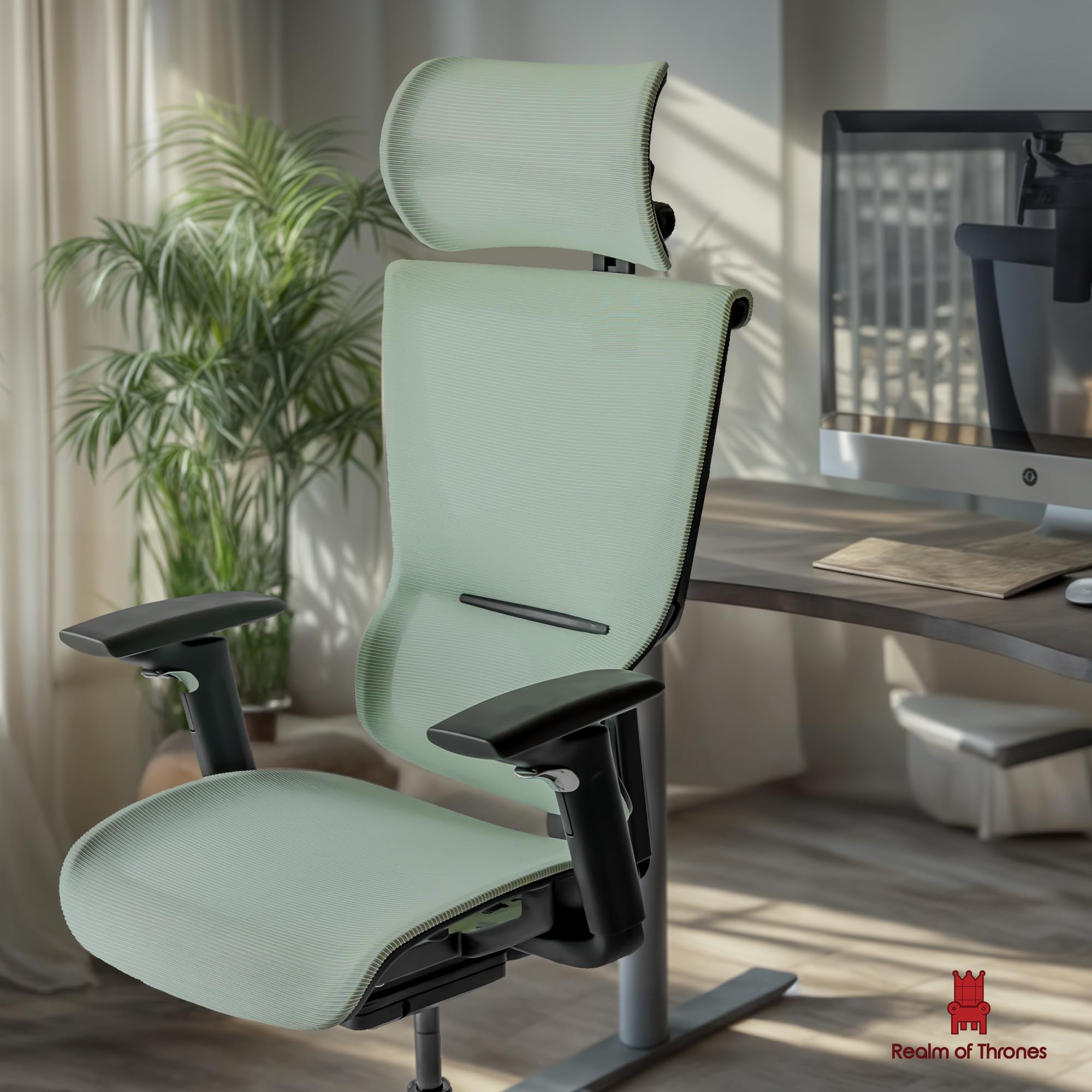 Realm of Thrones CAPTAIN Ergonomic Office Chair for Home, Heavy Duty Steel Base, Versatile Flip-up Armrests, Adjustable Lumbar Support, Mesh Back Comfort Cushion Seat for Computer Desk/Gaming (Black)