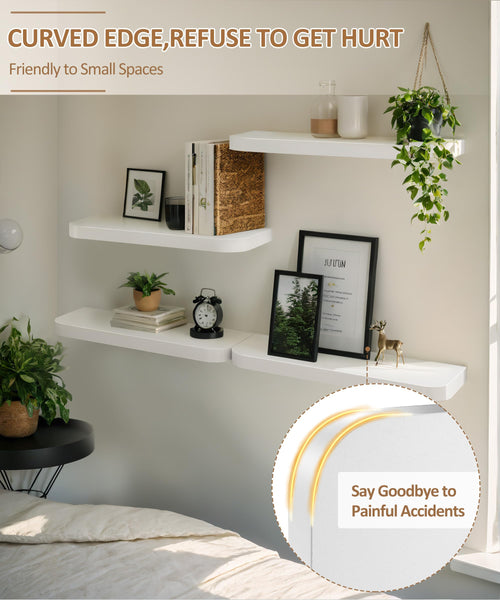 Gronda White Floating Shelves for Wall, Set of 2 Modern Midcentury Wall Mounted Shelf Curved Edge Design with Large Decor Storage Display Shelf for