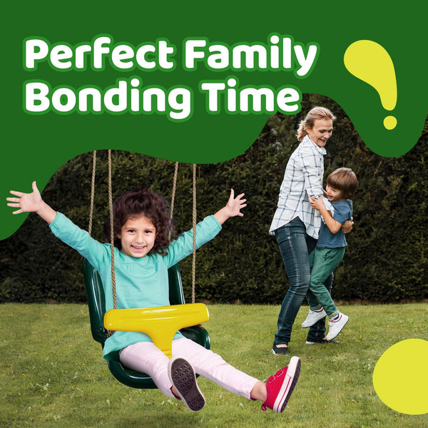 Children Deluxe High Back Baby Toddler swing seat perfect for Garden swings and Climbing Frames (Green with Yellow T-Bar)