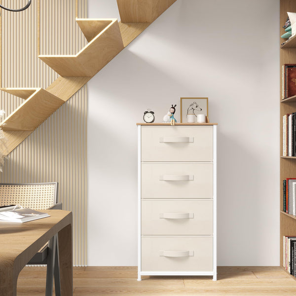YITAHOME Chest of Drawer with 4 Drawers for Bedroom Fabric Dresser Storage Drawers With Handles Metal Frame for Living Room, Hallway,Cream White