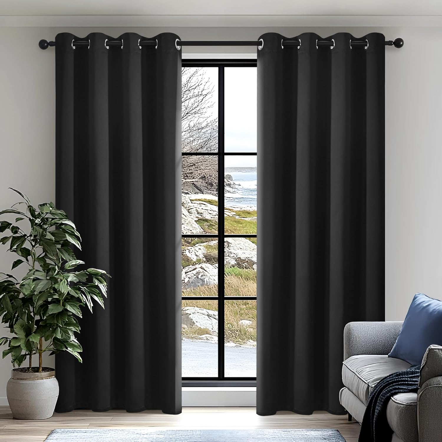 Deconovo Blackout Curtains Eyelet Super Soft Thermal Insulated Ring Top Blackout Curtains for Nursery 46 x 54 Drop Inch Dark Grey 2 Panels