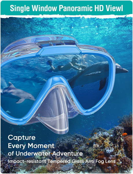 Lealinga Snorkel Set Adults Snorkel Mask Anti-Fog Panoramic View Diving Mask Dry Top Snorkel Kit with Travel Bag Diving Set for Snorkeling Scuba Diving Swimming Travel
