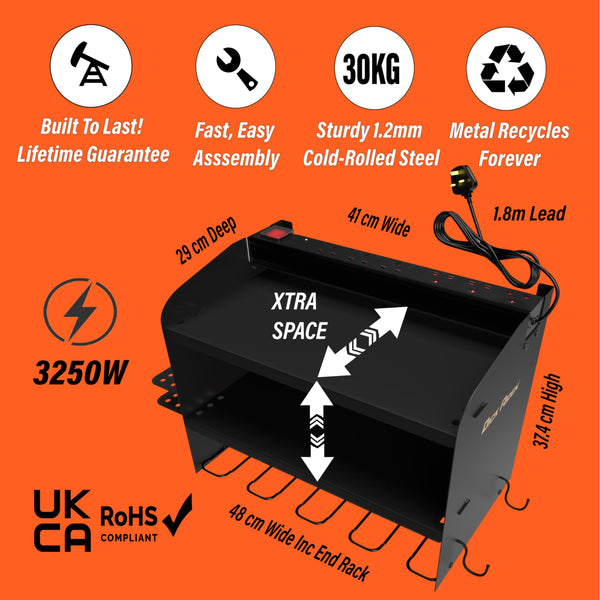 Toolganize Power Tool Organiser, Storage Rack with Power Strip Charging Station, Heavy-Duty for Workshop & Garage Tools - 4 Slot, Milwaukee Red.