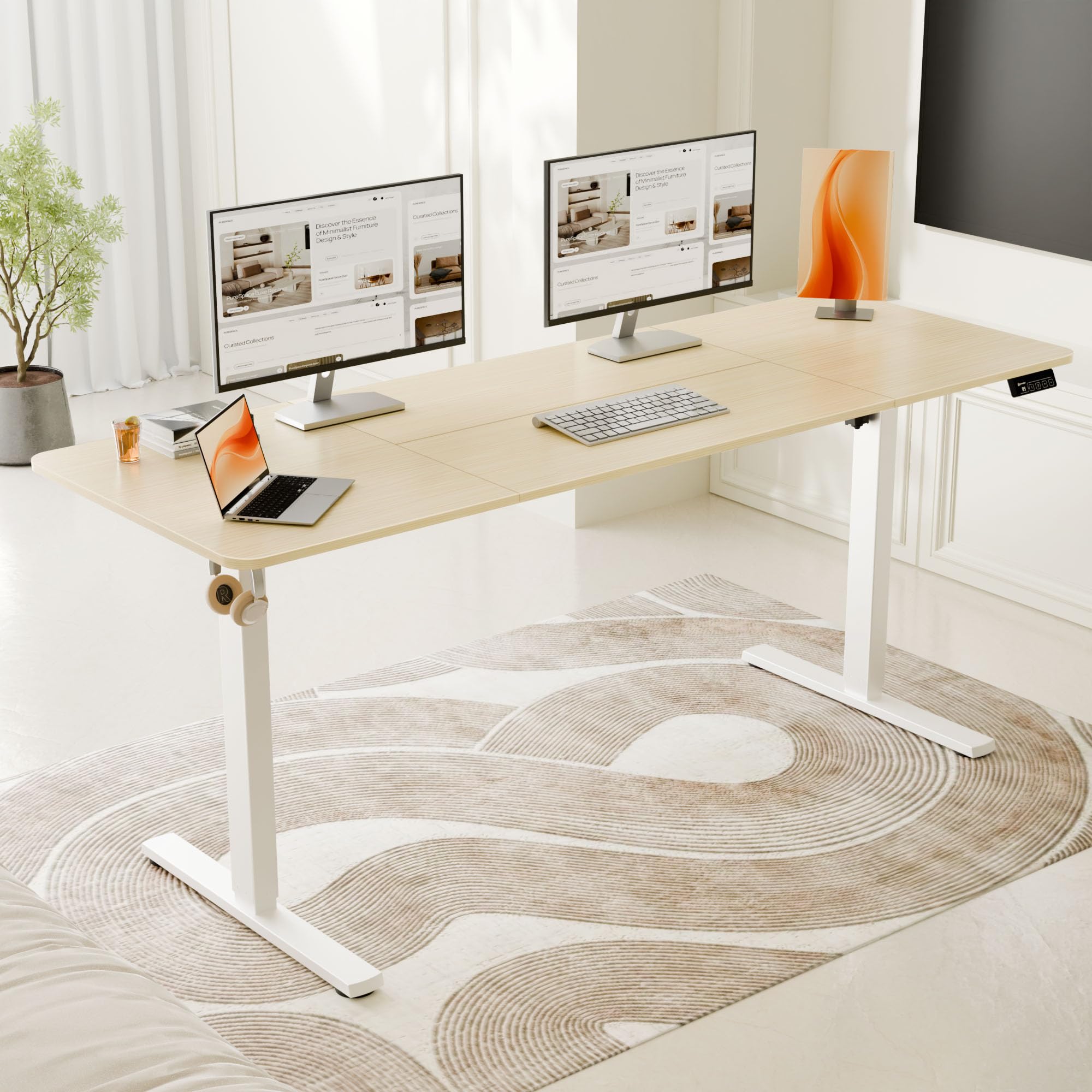 ERGOMAKER Electric Height Adjustable Standing Desk 80x60cm (31.5"x23.6"), Sit Stand Desk with Splicing Top for Home Office (Black Frame + Black Desktop)