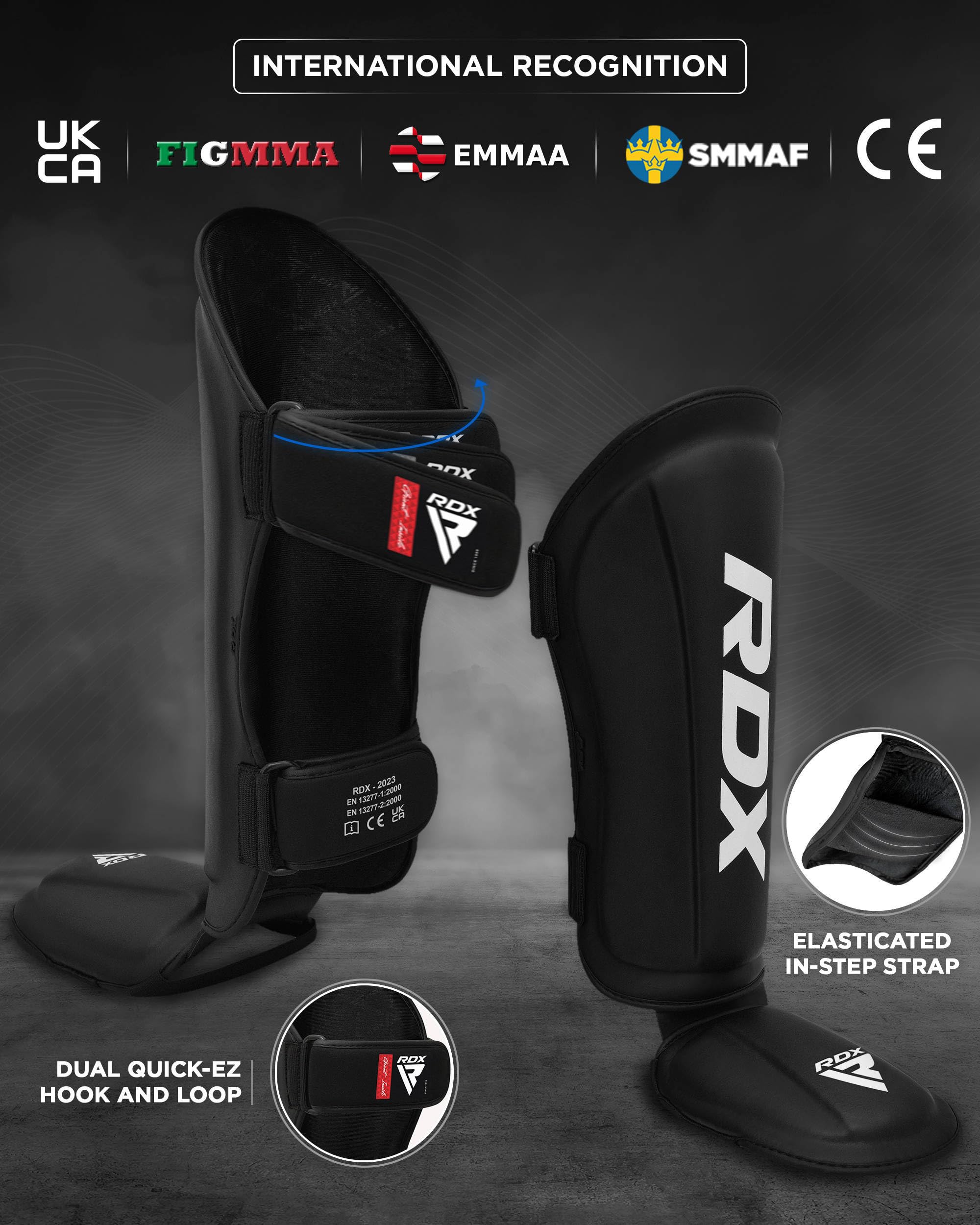 RDX Shin Guard MMA Instep Leg Pads Protective Gear Thai Boxing Training Kickboxing., Black, XL