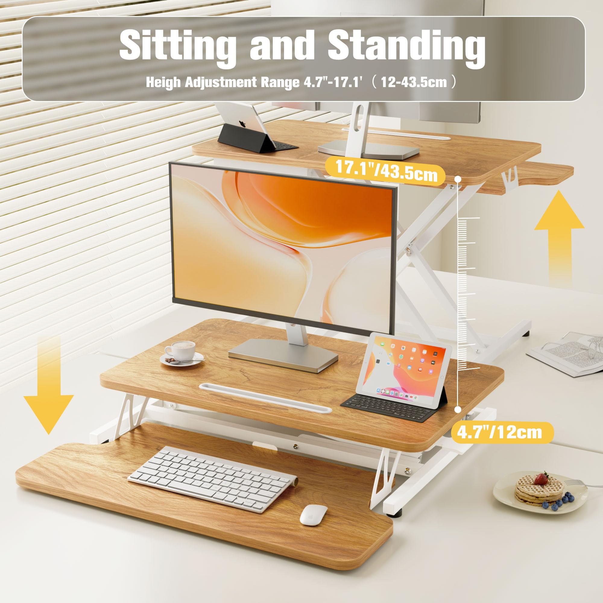 ERGOMAKER Standing Desk Converter, 36"/91cm Wide Height Adjustable Quick Sit to Stand Up Desk Riser for Dual Monitor
