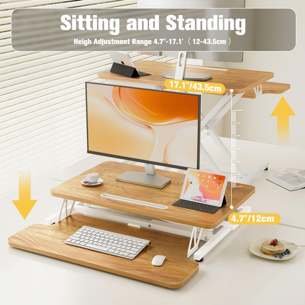 ERGOMAKER Standing Desk Converter, 36"/91cm Wide Height Adjustable Quick Sit to Stand Up Desk Riser for Dual Monitor