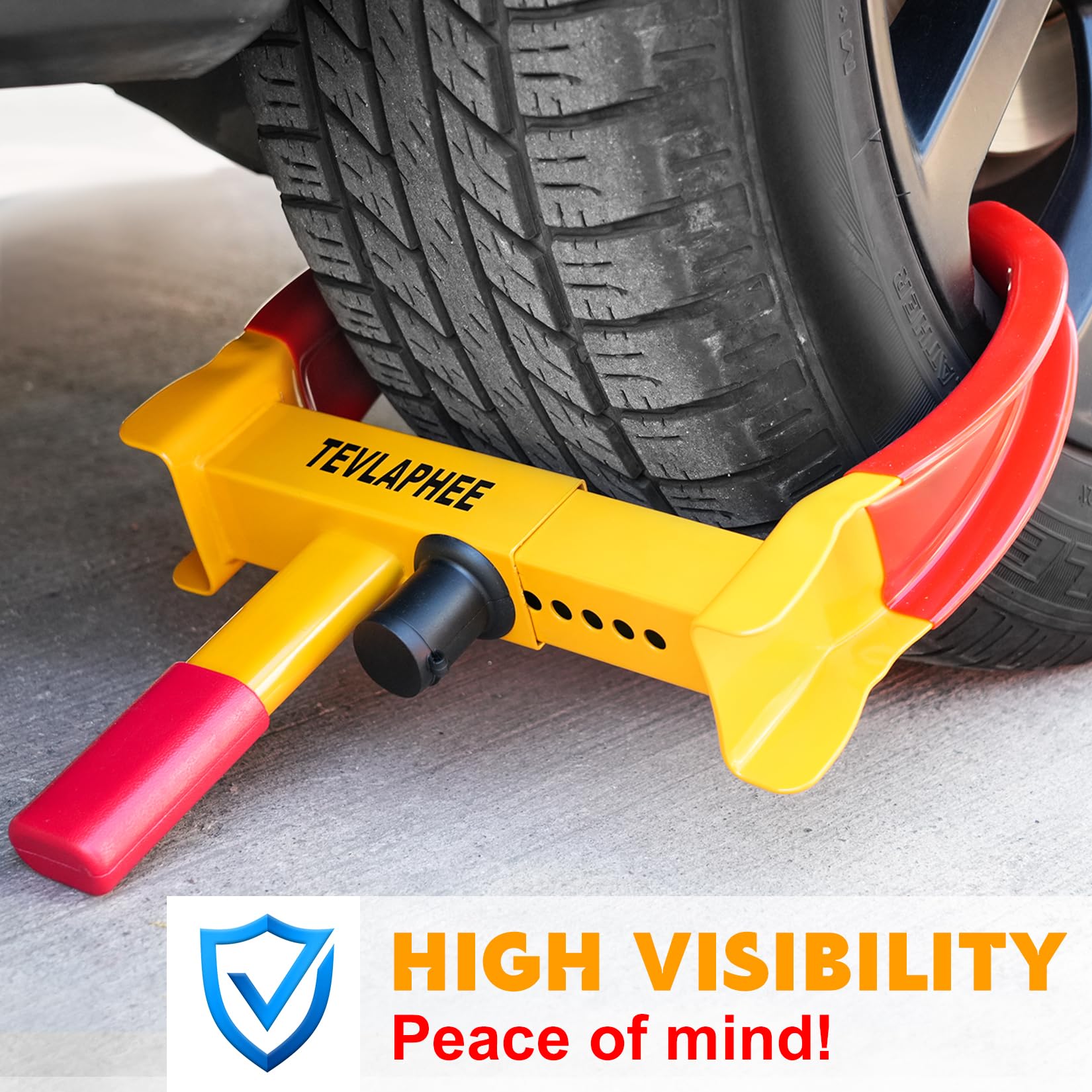 Tevlaphee Wheel Clamp Lock Heavy Duty Anti-Theft, Adjustable Security for Cars, Vans, Motorhomes (Fits 7-11" Tyres), Weatherproof & Vandal-Resistant Design (Red&Yellow)