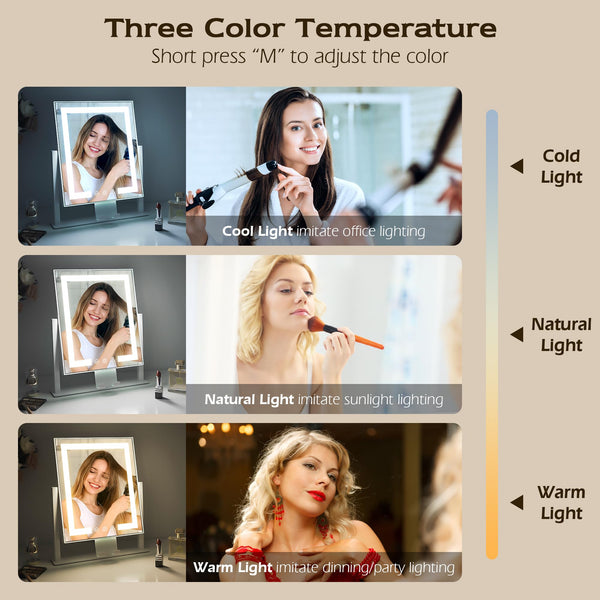 LuxeVue Vanity Mirror with Lights, 25 x 30cm LED Makeup Mirror, Lighted Makeup mirror with Dimmable 3 Modes, Smart Touch Control,360Rotation,Gifts