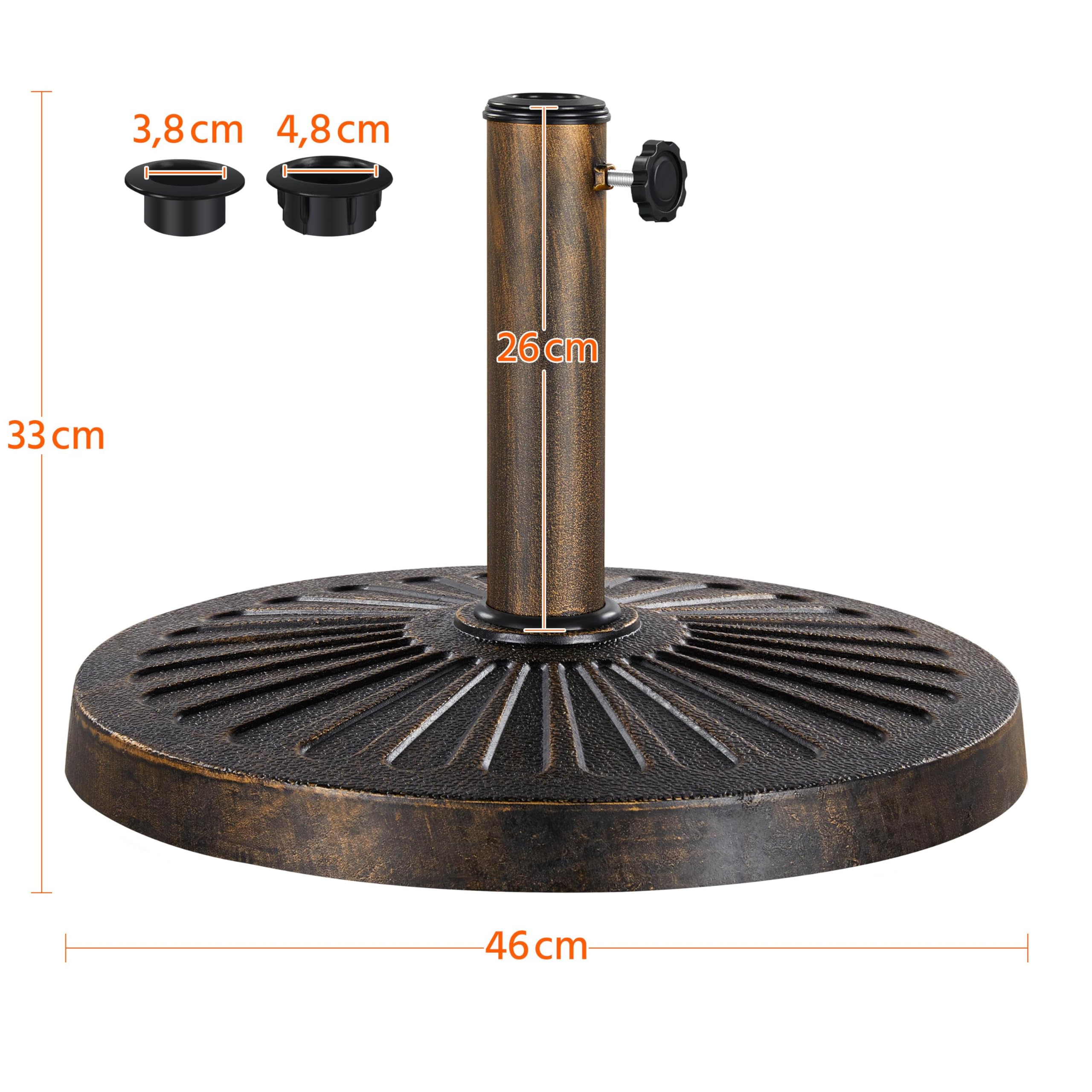 Yaheetech 10kg Patio Umbrella Stand Parasol Base Weight Heavy Duty Garden Parasol Stand Holder Round Iron Umbrella Base Stand Bronze
