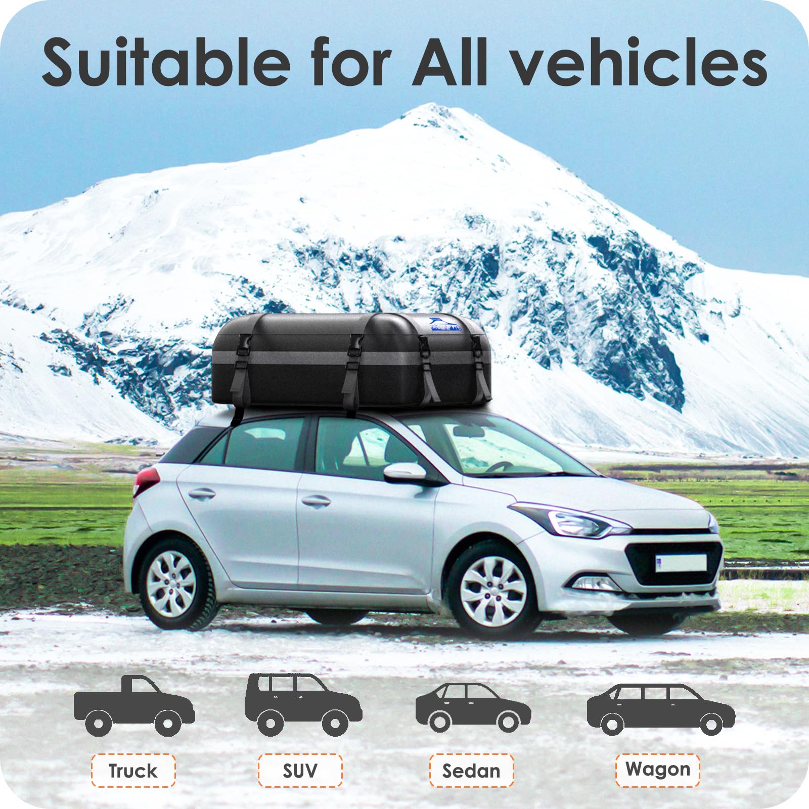 BOYUJK Roof Bag 20 Cubic/566 L, Waterproof Car Roof Bag no Rack Needed, Car Roof Box with Anti-Slip Mat and 6 Heavy-Duty Straps, Folding Soft Roof Bag for Cars with/Without Rack（ Orange 566L ）