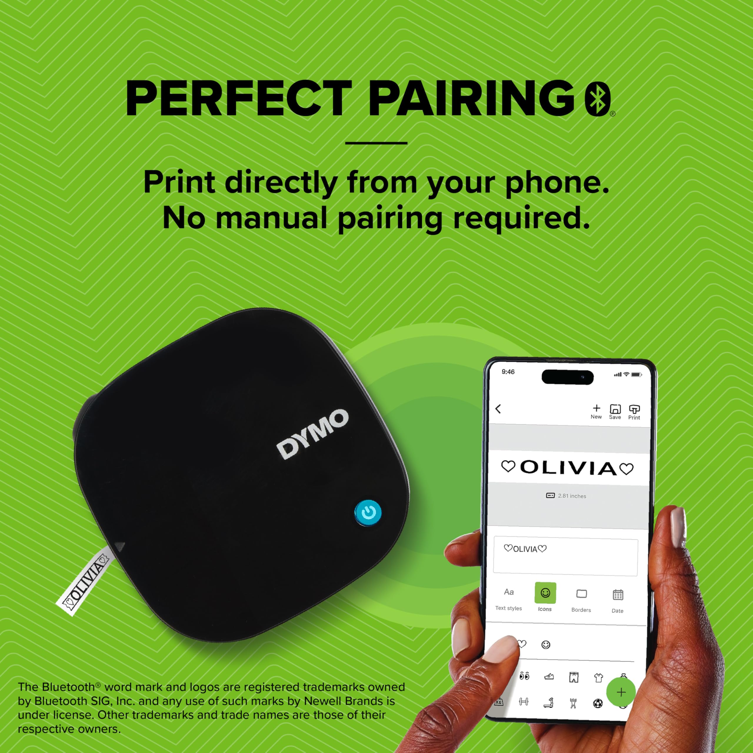 Dymo LetraTag 200B Bluetooth Label Maker | Compact Label Printer | Connects Through Bluetooth Wireless Technology to iOS and Android | Includes 1 White Paper Label Tape | Black