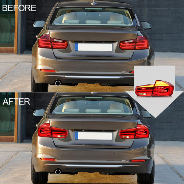 VLAND LED Rear Lights Compatible With 3-Series F30 F35 F80 M3 2013-2018 Sixth generation,Tail Lights Assembly w/Sequential Turn Indicator, 1 Set (Red)