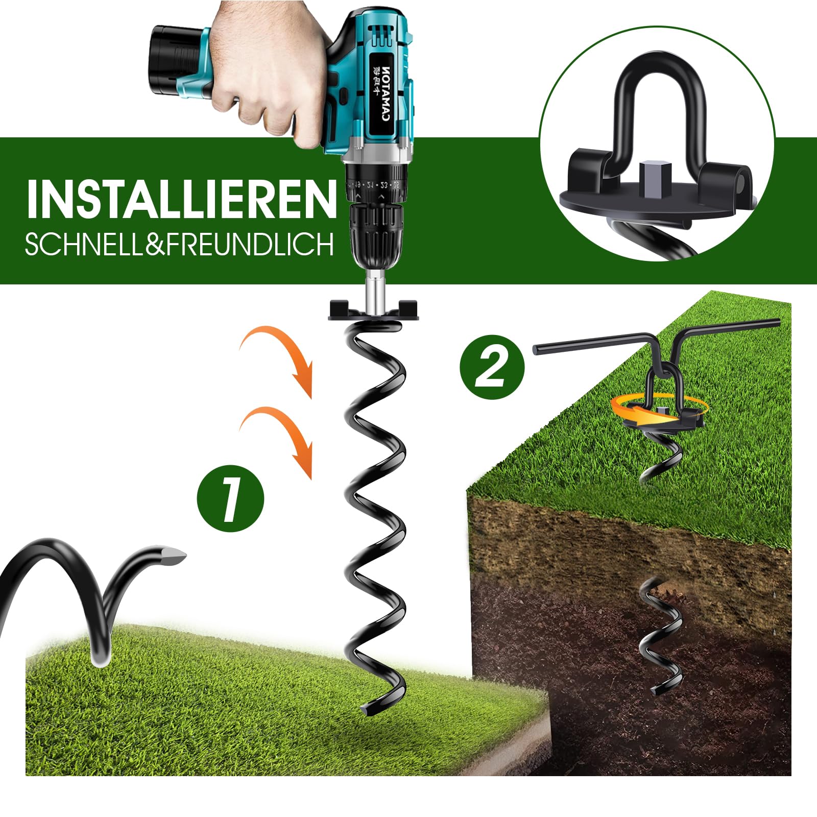 Ground Anchor - Metal Trampoline Anchor Use with Drill, Ground Anchor Trampoline for Camping Tents, Sheds, Trampoline, Swings, Pack of 8