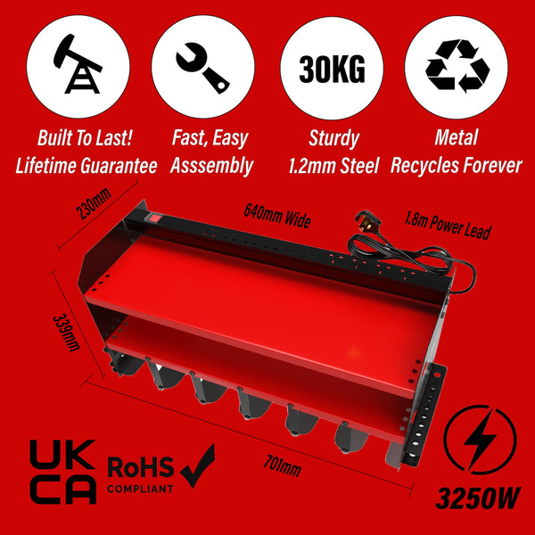 Toolganize Power Tool Organiser, Storage Rack with Power Strip Charging Station, Heavy-Duty for Workshop & Garage Tools - 4 Slot, Milwaukee Red.
