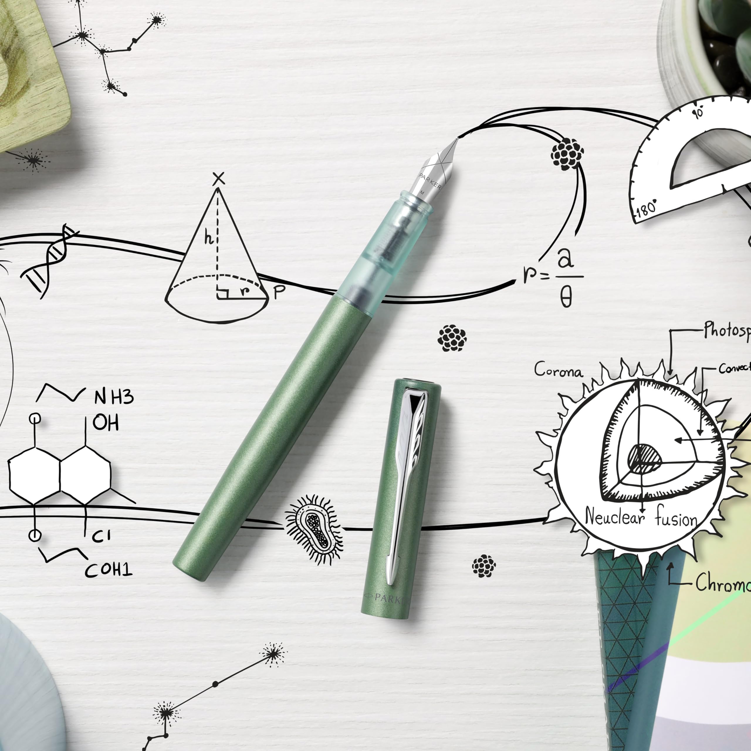 Parker Vector Fountain Pen | Black with Chrome Trim | Medium Nib | Blue Ink | Hangtab