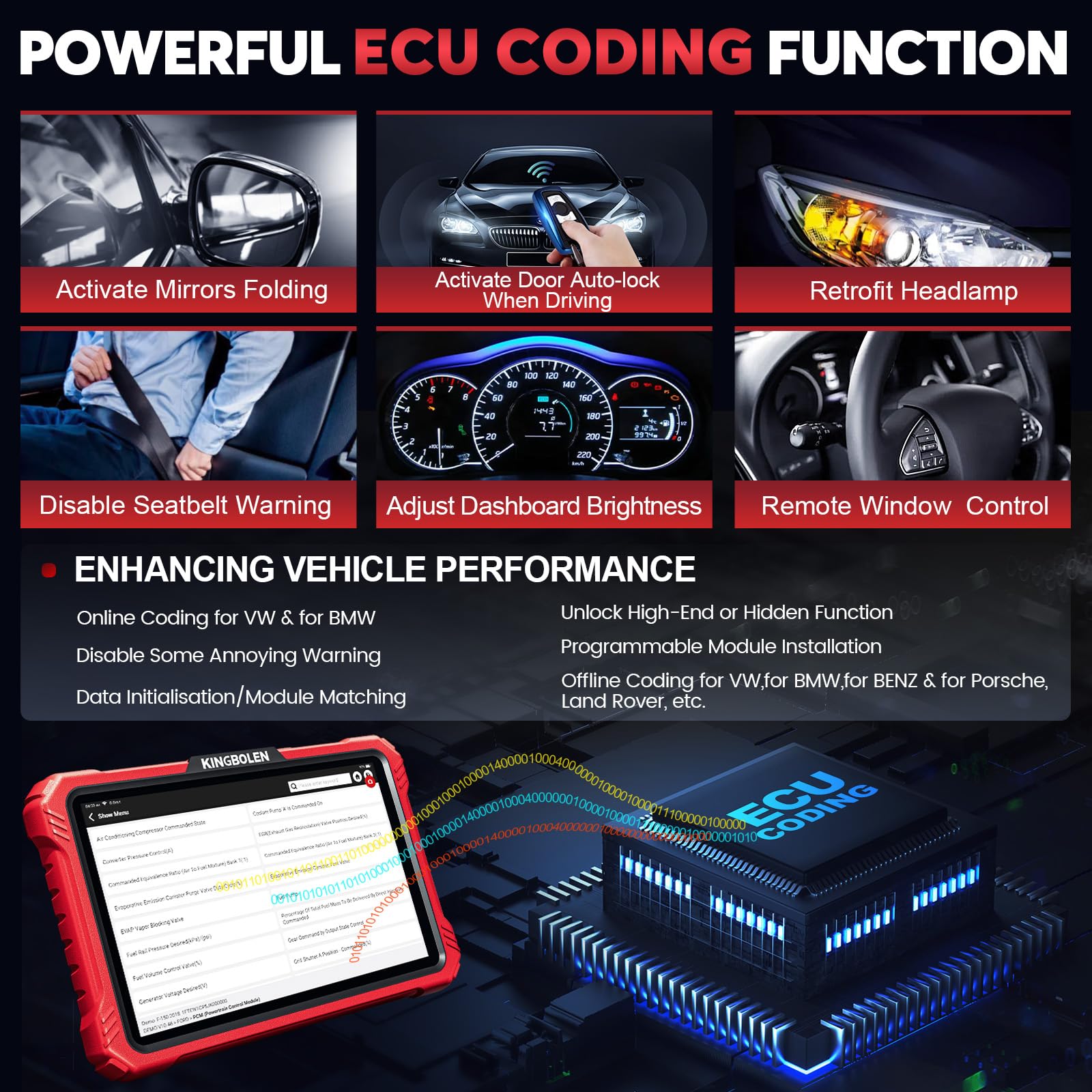 KINGBOLEN K10 PRO Car Diagnostic Tool,OE-Level Full System Bidirectional Scan Tool with ECU Coding,Topology Mapping,50+ Resets,V.A.G Guide,FCA,Can FD And DOIP,2 Years Update.