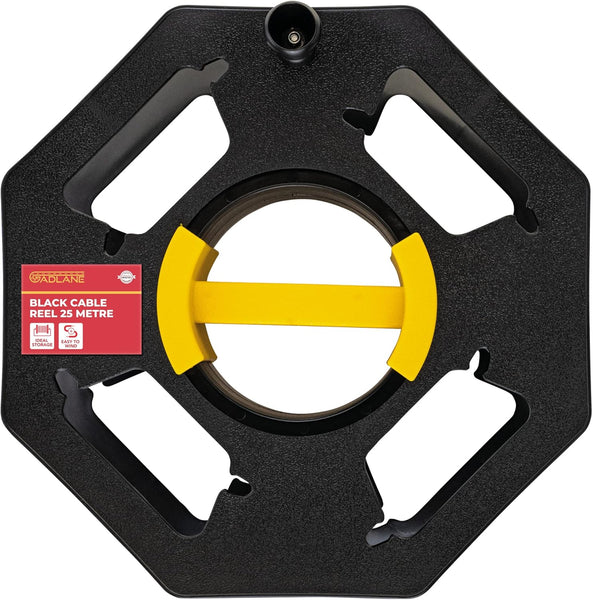 GADLANE Heavy Duty Black Cable Tidy Reel 25m - Cable Reel Empty Camping Electric Hook Up Cable Winder, Extension Lead Reel Christmas Light Storage Reel Cable Reel Holder for Caravan Leads Cables Cords