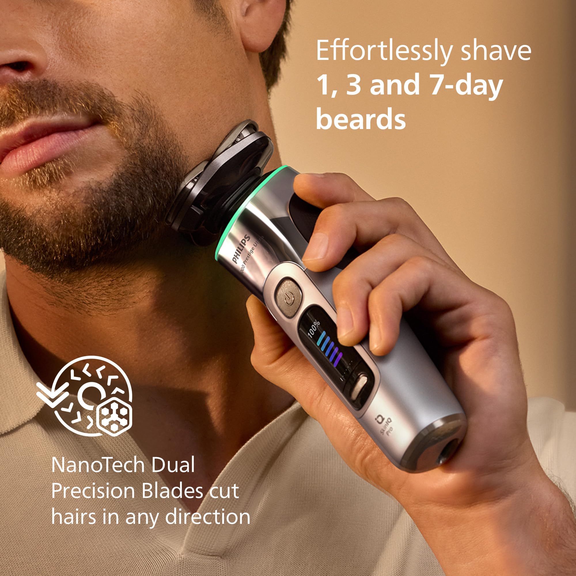 Philips Shaver i9000 Prestige Ultra, Wet & Dry Electric Shaver, Chrome, Skin IQ Pro Technology, Triple Lift & Cut System, 360 Rotating NanoTech Precision Blades, 5 Shaving Modes, Model XP9404/31