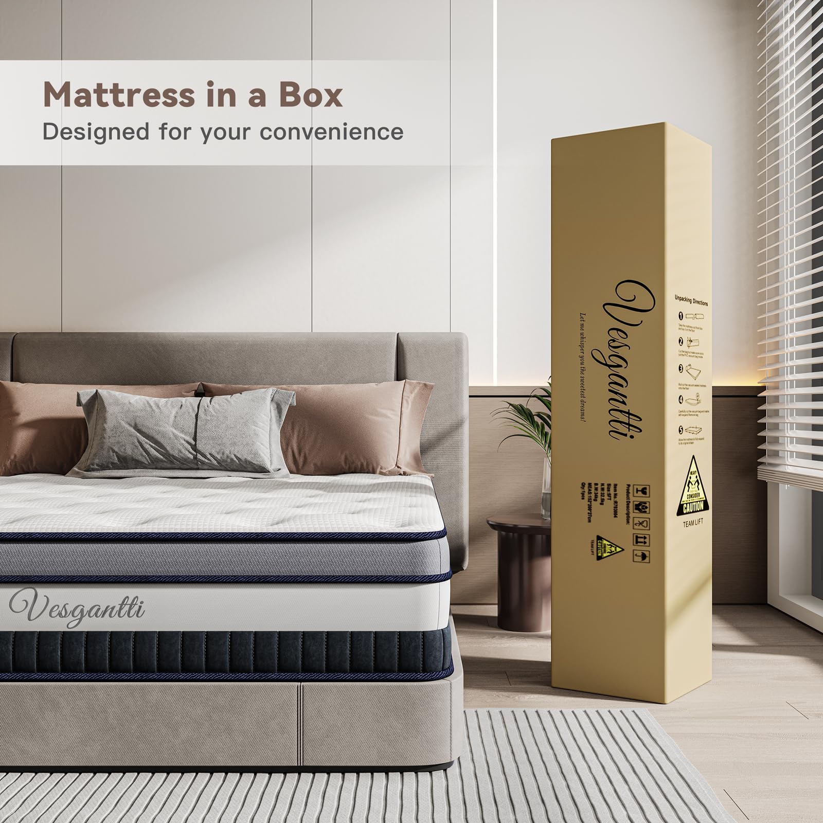 Vesgantti 3FT Single Mattress, 11 Inch Pocket Sprung Mattress Single with Breathable Foam and Individually Pocket Spring - Medium, Luxury Box Top Collection