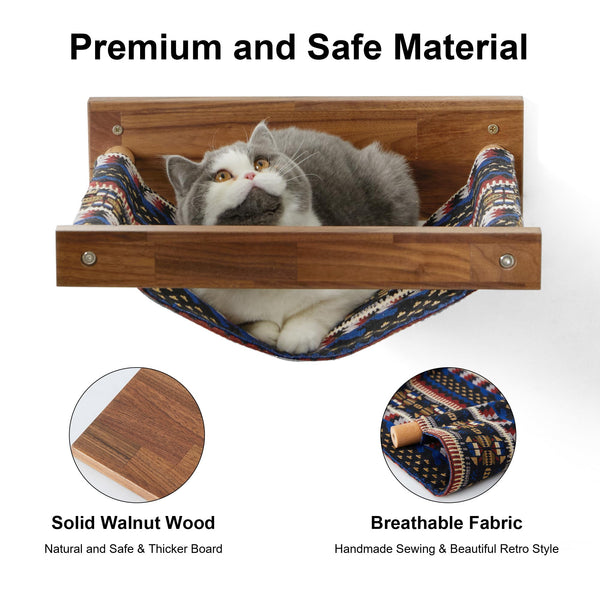 FUKUMARU Cat Hammock Wall Mounted Large Cats Shelf - Modern Beds and Perches - Premium Kitty Furniture for Sleeping, Playing, Climbing, and Lounging -