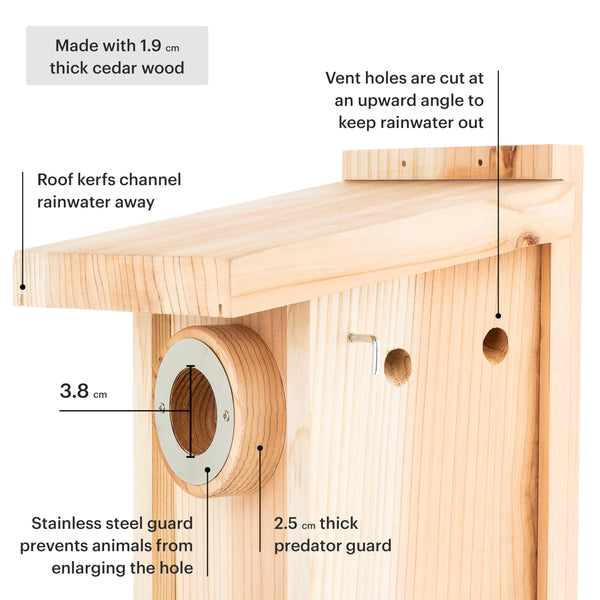 WHITEHORSE Premium Cedar Bird House - Weatherproof Design - A Nest Box Built to Certification Specs - Enjoy Bird Watching While Supporting Birds