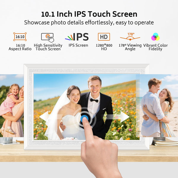 Frameo WiFi Digital Photo Frame 10.1 Inch - 1280x800 HD IPS Touch Screen Picture Frame Electronic, 32GB Memory, Auto Rotate, Wall Mountable, Digital PictureFrame for Sharing Photos and Videos